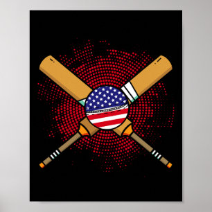 Affiche Raquette de cricket américaine et drapeau Ll des É