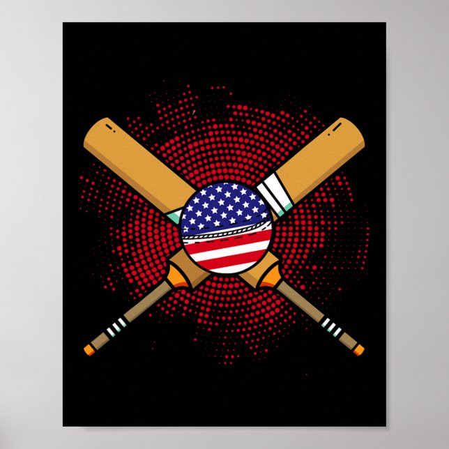 Affiche Raquette de cricket américaine et drapeau Ll des É (Devant)