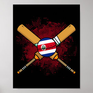 Affiche Raquette de cricket costaricain et drapeau Ll du C