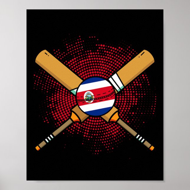 Affiche Raquette de cricket costaricain et drapeau Ll du C (Devant)
