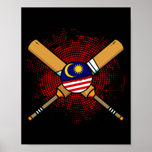 Affiche Raquette de cricket malaisienne et drapeau Ll de M