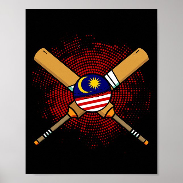 Affiche Raquette de cricket malaisienne et drapeau Ll de M (Devant)