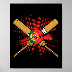 Affiche Raquette de cricket portugaise et drapeau Ll du Po