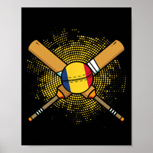 Affiche Raquette de cricket roumaine et drapeau Ll de la R
