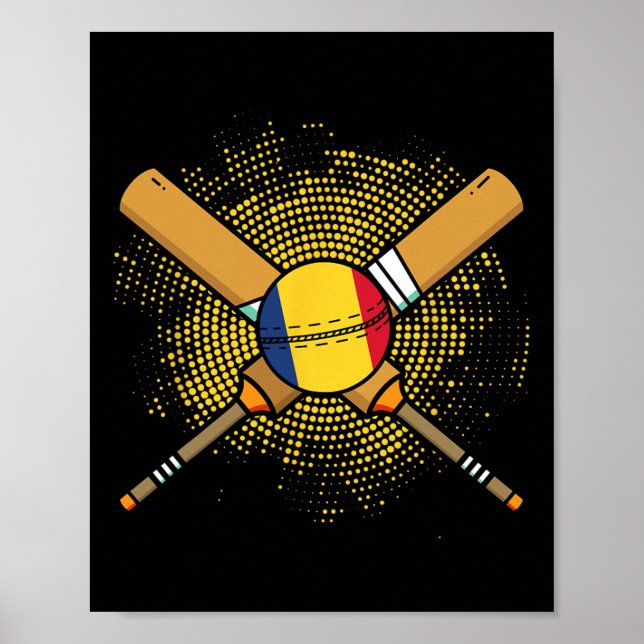Affiche Raquette de cricket roumaine et drapeau Ll de la R (Devant)