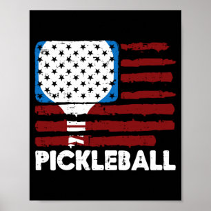 Affiche Raquette de Pickleball Drapeau Patriot Pickle Ball