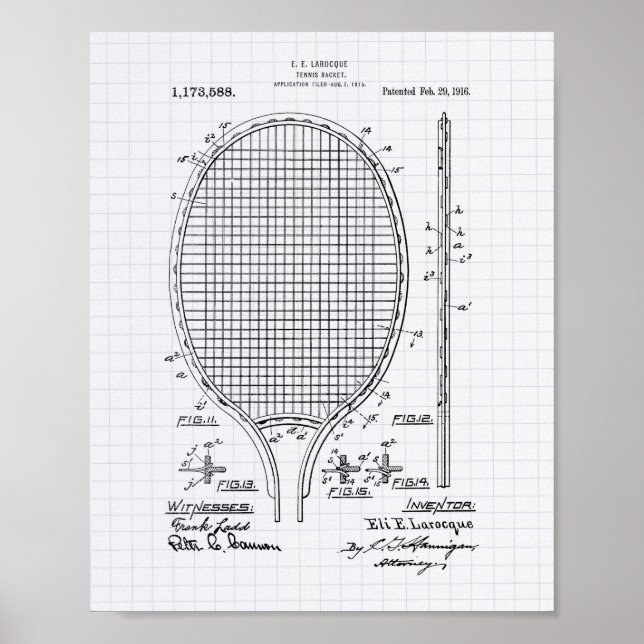 Affiche Raquette de tennis 1916 Art Brevet - Poivre Lined (Devant)