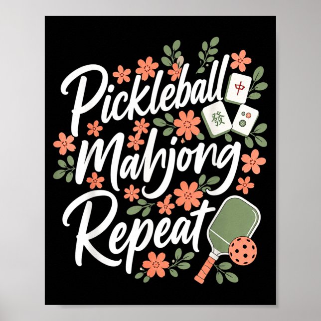 Affiche Raquette Fleur Fleur Répétition Mahjong Pickleball (Devant)
