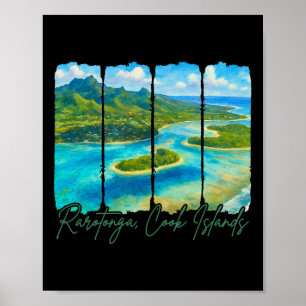 Affiche Rarotonga Îles Cook Voyage Coup de pinceau Raroton