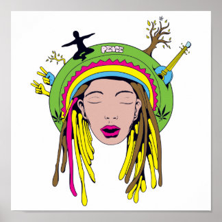 Affiche rasta hippie babe
