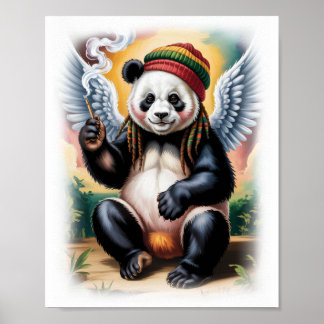 Affiche Rasta Panda Ange Coloré sur Fond Blanc