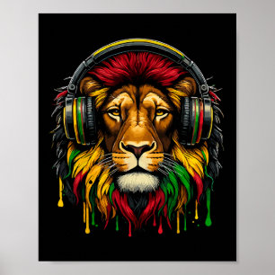 Affiche Rasta Raggae Jamaïque Casques De Musique Lion De J