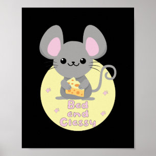 Affiche Rat Kawaii mauvais et classe mangeant du fromage j