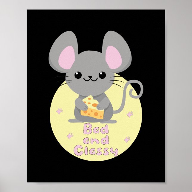 Affiche Rat Kawaii mauvais et classe mangeant du fromage j (Devant)