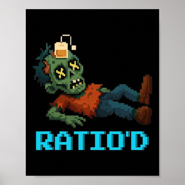 Affiche Ratio’d Pixelated Zombie Gamer Teag Npc Halloweeen (Devant)