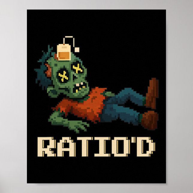 Affiche Ratio’d Pixelated Zombie Gamer Teag Npc Halloween (Devant)