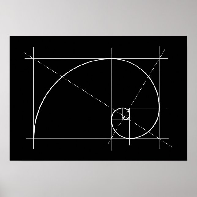Affiche Ratio d'or, spirale Fibonacci, dessin (Devant)