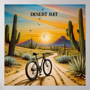 Affiche Raton de Désert Cyclisme VTT Coucher de Soleil Per