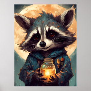 Affiche Raton laveur adorable avec une potion magique