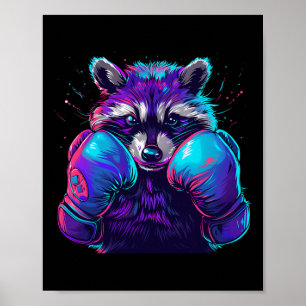 Affiche Raton laveur boxeur avec gants de boxe Kickboxing