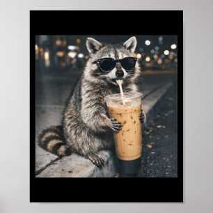 Affiche Raton laveur buvant du café glacé mème animal drôl