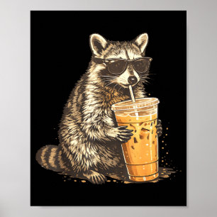 Affiche Raton laveur buvant du café glacé mème animal drôl