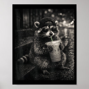 Affiche Raton laveur buvant un café glacé mème animal drôl