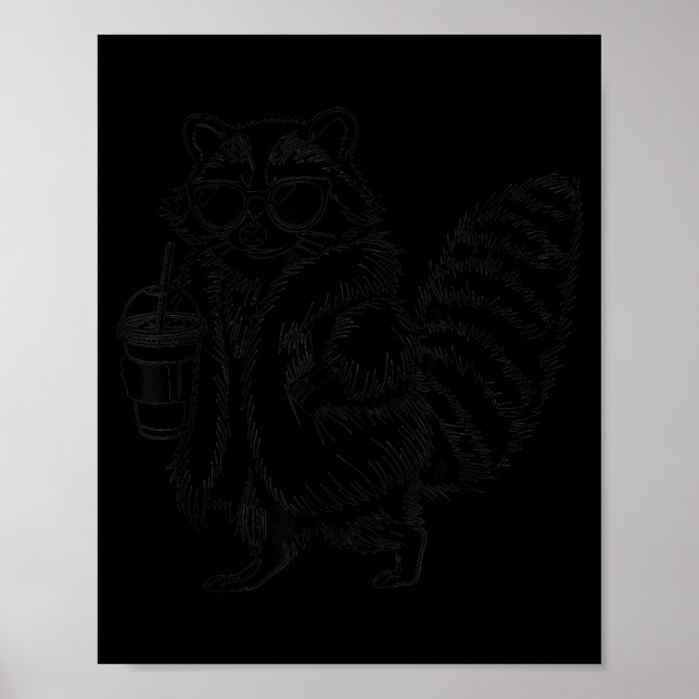 Affiche Raton laveur buvant un café glacé mème animal drôl (Devant)