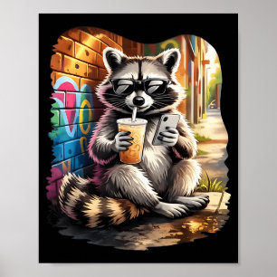 Affiche Raton laveur buvant un café glacé mème animal drôl