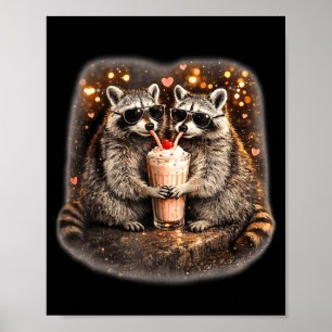 Affiche Raton laveur buvant un café glacé mème animal drôl