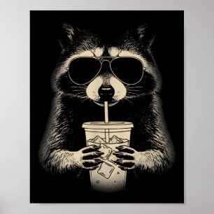 Affiche Raton laveur buvant un café glacé visage de meme y