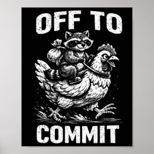 Affiche Raton laveur chevauchant un poulet pour aller comm
