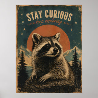 Affiche Raton laveur curieux vintage