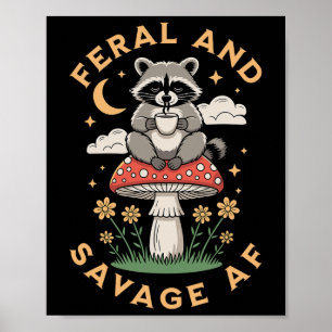 Affiche Raton laveur de yoga zen féroce et sauvage buvant