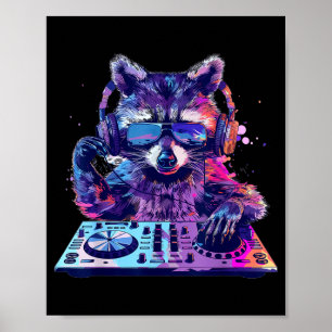 Affiche Raton laveur Dj Edm Techno House Musique Drôle Amo