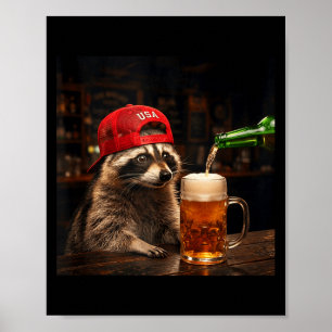 Affiche Raton laveur drôle buvant de la bière patriotique