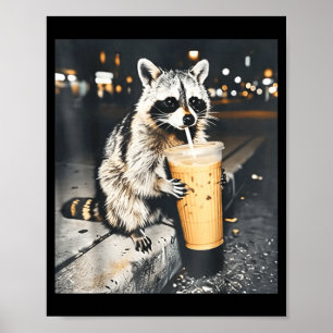 Affiche Raton laveur drôle buvant un café glacé Mème anima
