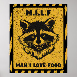 Affiche Raton laveur drôle j'adore la nourriture