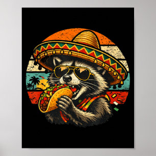 Affiche Raton laveur drôle mangeant un taco rétro sombrero