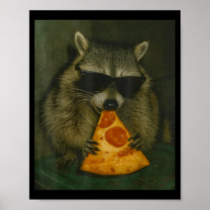 Affiche Raton laveur drôle mangeant Zza Animal Meme Hommes