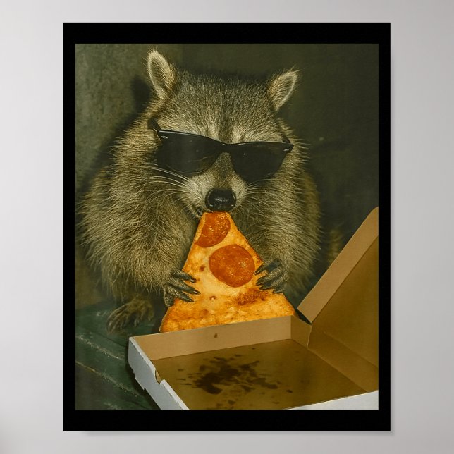 Affiche Raton laveur drôle mangeant Zza Animal Meme Raton  (Devant)