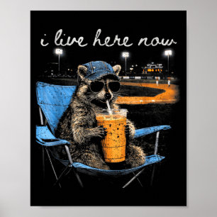 Affiche Raton laveur drôle Terrain de baseball Je vis ici