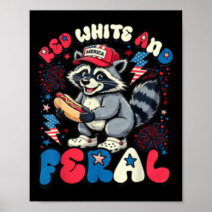 Affiche Raton laveur Hot Dog Floral Rouge Blanc Et Amériqu