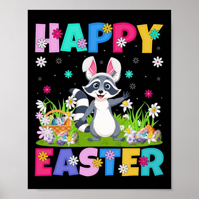 Affiche Raton laveur Joyeuses Pâques Chasse aux œufs Lapin (Devant)