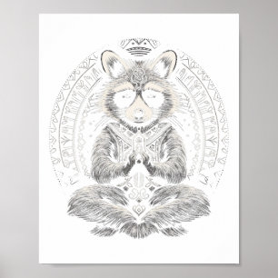 Affiche Raton laveur méditant animal mandala bouddhiste dr