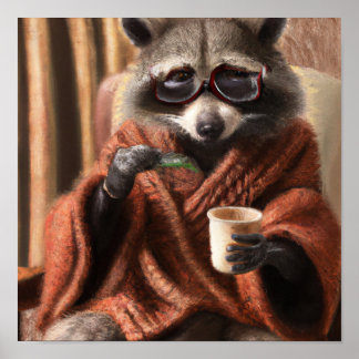 Affiche Raton laveur mignon avec lunettes dans le tissu tr