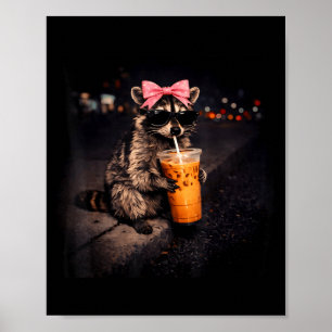 Affiche Raton laveur mignon buvant un café glacé raton lav