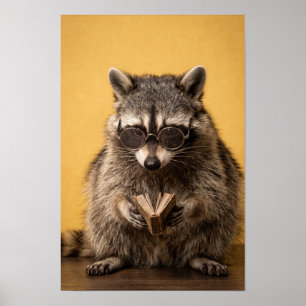 Affiche Raton laveur mignon lisant un livre Amateur de liv