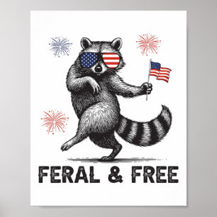 Affiche Raton laveur patriotique sauvage mais libre Drapea