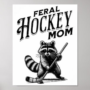 Affiche Raton Laveur Rétro Féminin Joueur de Hockey Maman